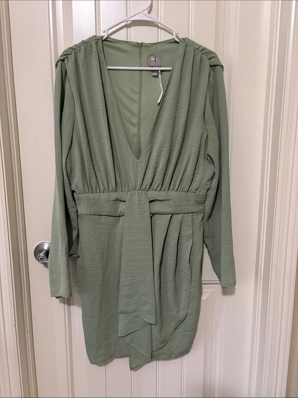 NWT asos Sage Green V-Neck Long Sleeve Dress